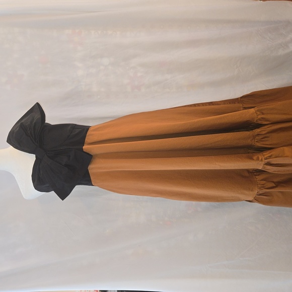 Anthropologie × Hutch Black Motif Bow Tie Strapless Ruffled Maxi Dress Size 16 - Picture 2 of 16